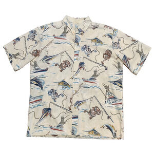 Reyn Spooner Mens Fishing Aloha Shirt Size Large Hawaiian Ocean Fish Beach Boat